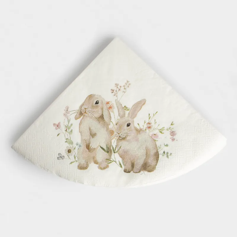Салфетки бумажные, 33х33 см, 20 шт, круглые, белые, Кролики и цветы, Natural Easter