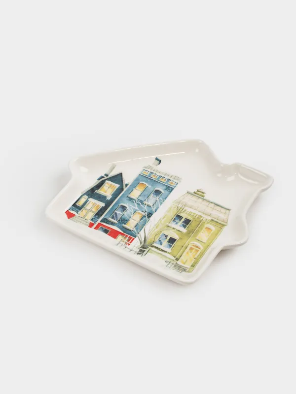 Блюдо, 20х18 см, керамика, белое, Дома в снегу, House built, image-3