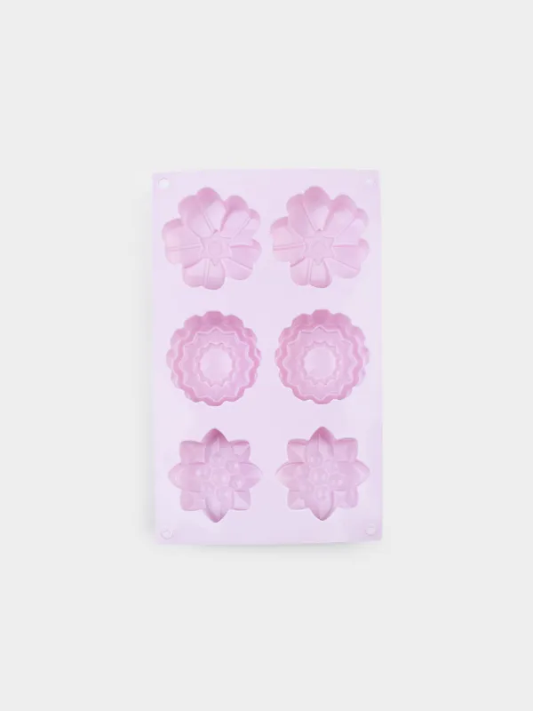 Форма для выпечки кексов, 27х16 см, 6 отд, силикон, розовая, Цветы, Bakery color, image-1