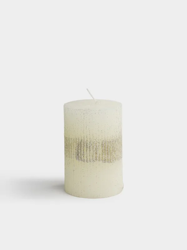 Свеча, 7x10 см, цилиндрическая, с блестками, Ribbed candle, image-0