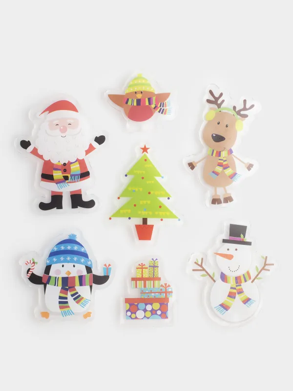 Набор наклеек, 19х19 см, многоразовые, термопластик, Санта с друзьями, Christmas decal, image-0