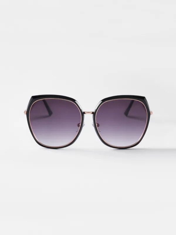 Очки солнцезащитные, пластик/металл, черные, Гранды, Geometric, image-0