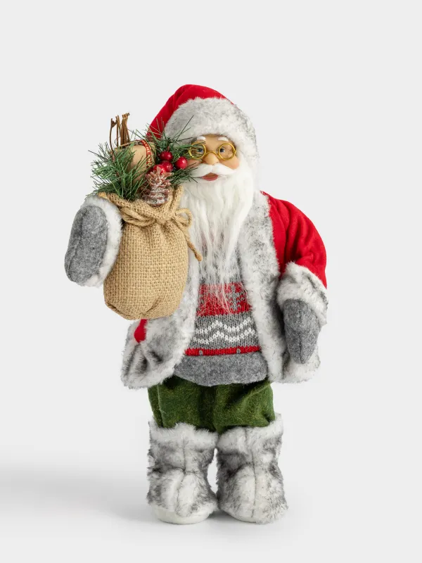 Изделие декоративное, 30 см, пластик/полиэстер, красно-серое, Санта с мешком, Magic time, image-0