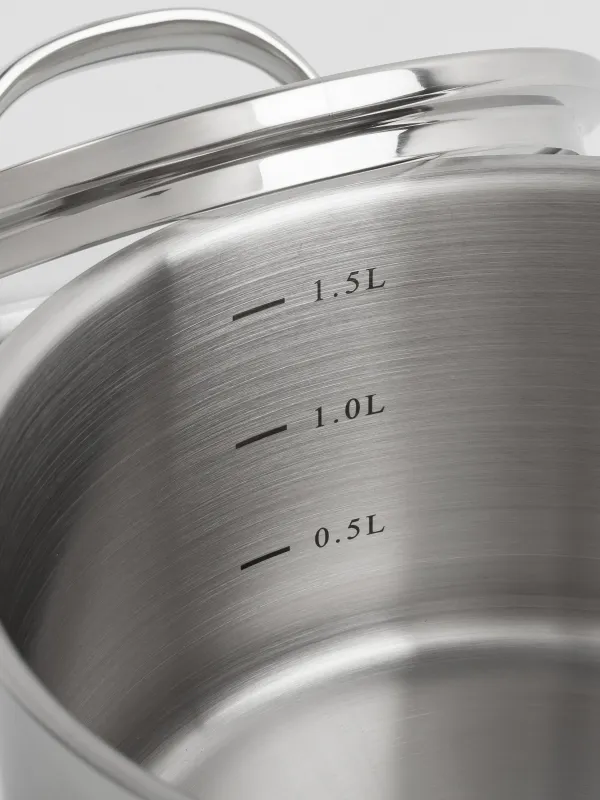 Ковш, 16 см, 1,8 л, с крышкой, сталь/стекло Б, Silver Stone, image-5