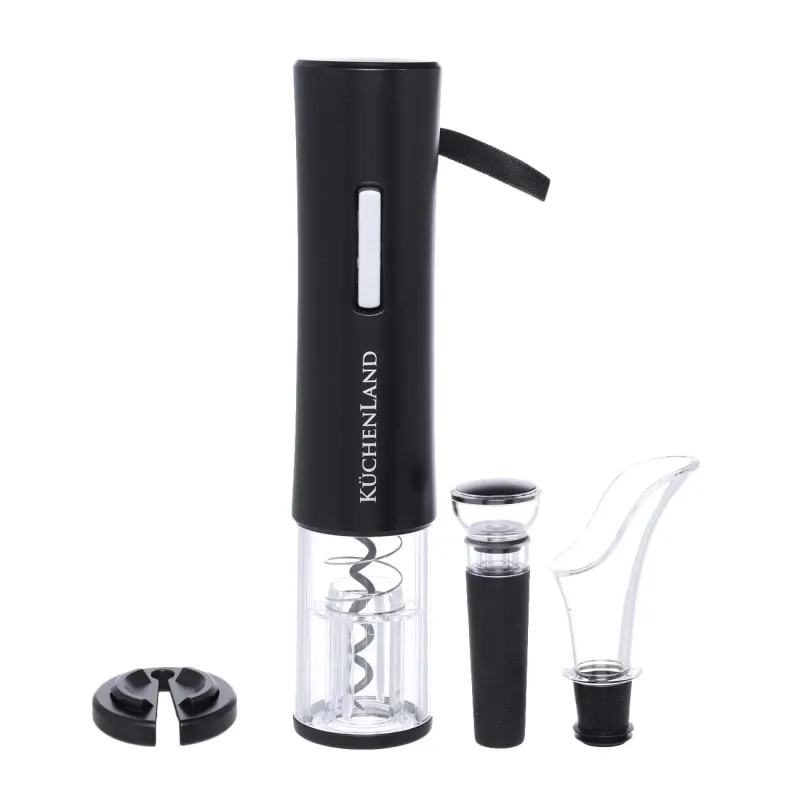 Набор винный, 4 пр, с вакуумной пробкой, пластик/сталь, LED W, черный, Bar, image-0