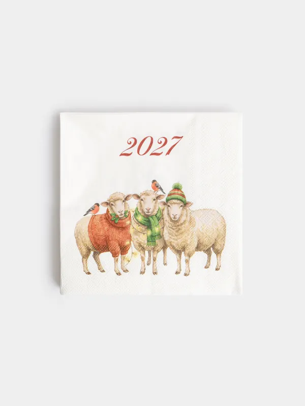 Салфетки бумажные, 33х33 см, 20 шт, Овечки в шарфах, Sheep trio, image-0