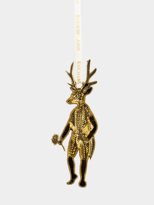 Игрушка елочная, 8 см, металл, золотистая, Олень во фраке, Figure christmas, image-1