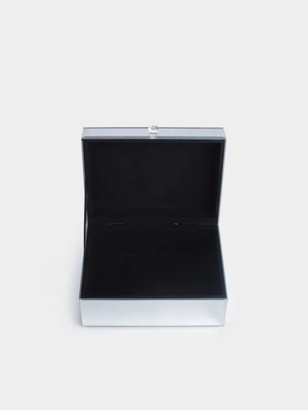 Шкатулка для украшений, 20х15 см, стекло, серебристая, с блестками, Actress, image-4