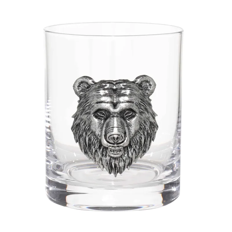 Стакан для виски, 10 см, 340 мл, стекло/металл, Серебристый медведь, Lux elements, image-0