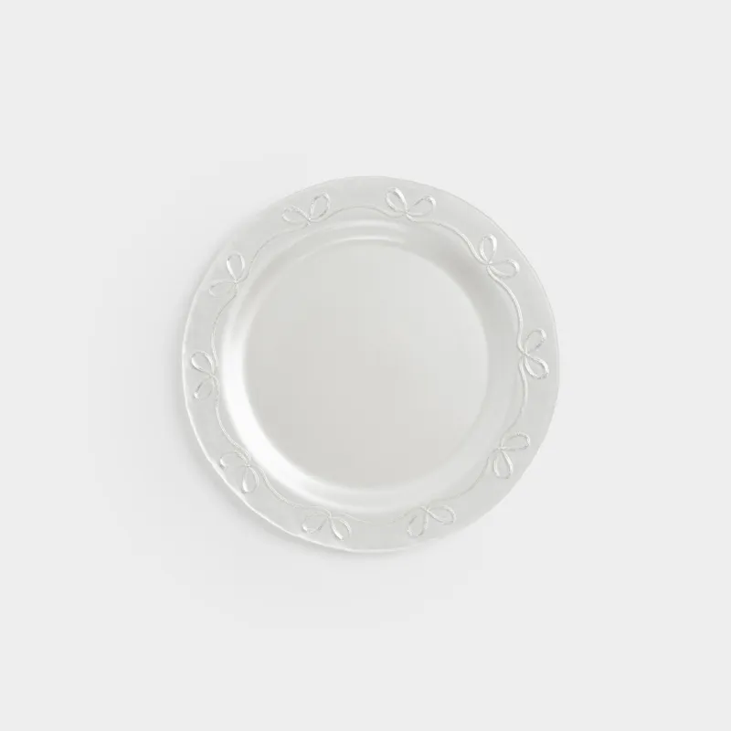 Тарелка закусочная, 21 см, стекло, белая, Банты, Bows pattern