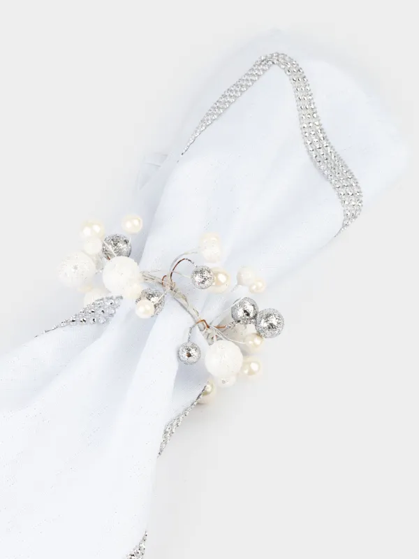 Кольцо для салфеток, 5 см, пластик, молочно-серебристое, Новогодние шары, Balls sparkle, image-4