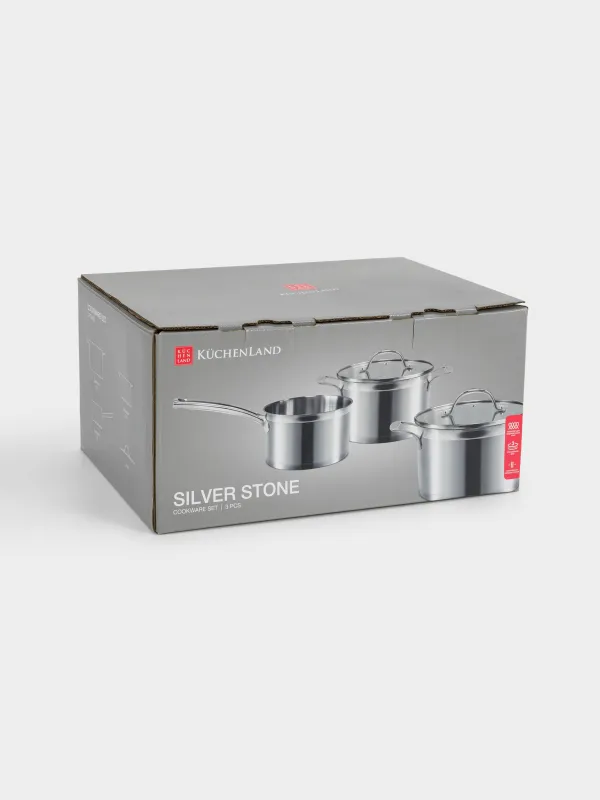 Набор посуды, 3 пр, сталь/стекло Б, Small, Silver Stone, image-8
