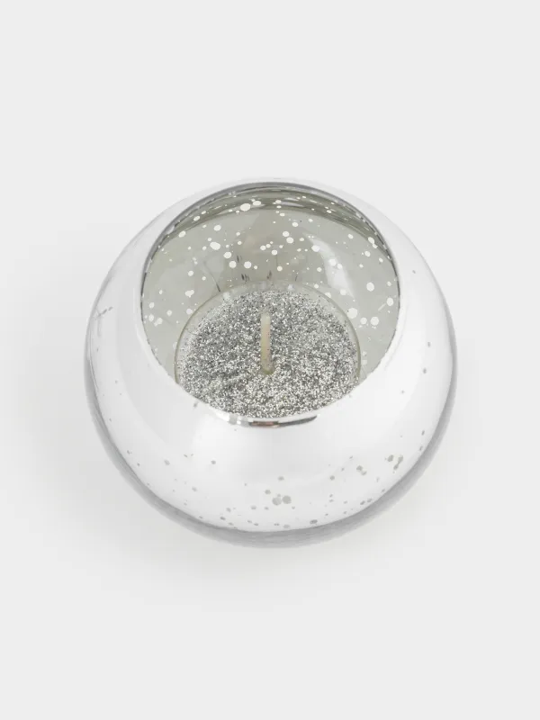 Свеча ароматическая, чайная, 4 см, 4 шт, с подсвечником, стекло, серебристая, Patina, image-2