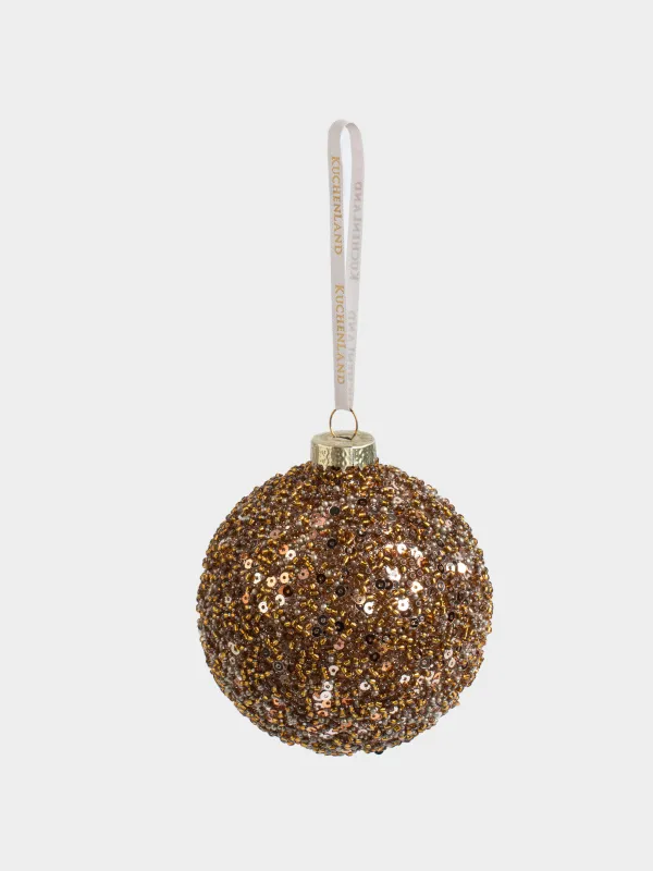 Игрушка елочная, 8 см, стекло/бисер, бронзовая, Шар усыпанный бисером, Ball beads, image-1
