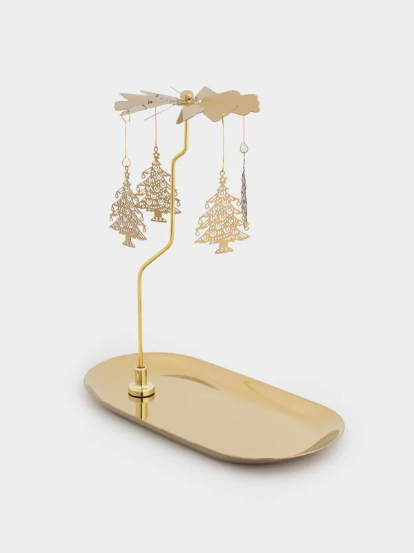 Подставка под свечу, 19 см, металл, овальная, золотистая, Елочки, Fantastic gold, image-3