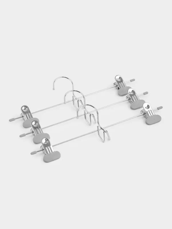 Вешалка для брюк/юбок, 33 см, 3 шт, с зажимами, металл с покрытием, серая, Colorful house, image-1