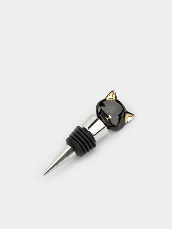 Пробка для винной бутылки, 10 см, металл/силикон, черная, Кот, Cat night, image-2