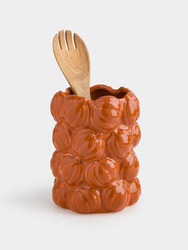 Подставка для кухонных принадлежностей, 16 см, керамика, оранжевая, Тыквы, Forest symphony, image-6