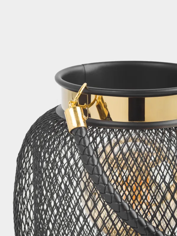 Светильник декоративный, 20 см, с ручкой, металл/пластик, черно-золотистый, Сетка, Twist black, image-3
