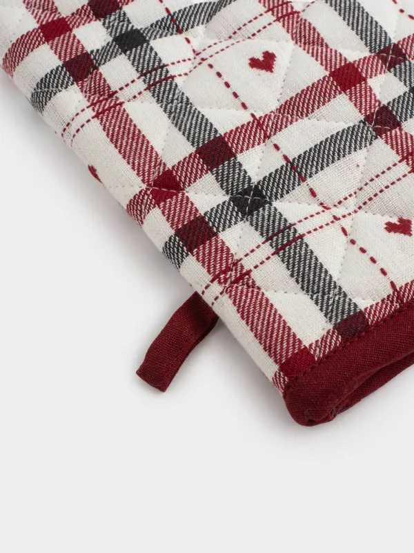 Прихватка-варежка, 18х30 см, хлопок, молочная, Клетка, Hazel heart, image-3