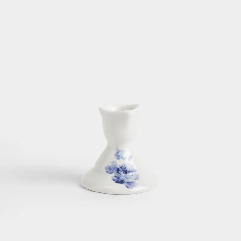 Подсвечник, 6 см, для тонкой свечи, на ножке, фарфор P, белый, Голубые цветы, Tradition Easter