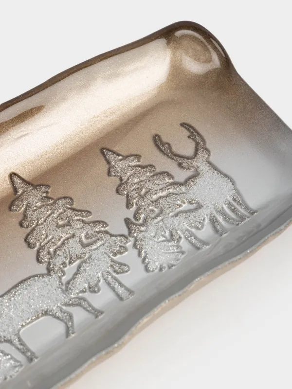 Блюдо, 29х11х3 см, стекло, молочно-бронзовое, Олени в лесу, Brumal, image-2