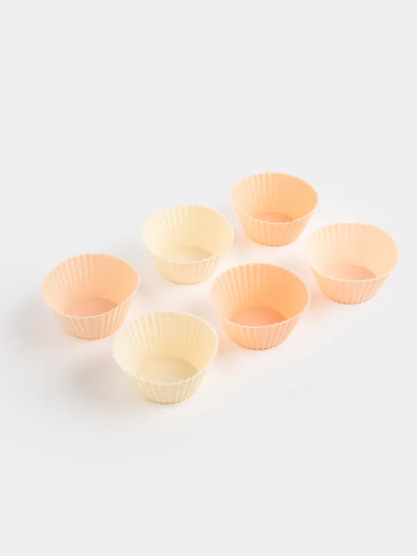 Форма для выпечки кексов, 7х3 см, 6 шт, силикон, бежевая/розовая/белая, Bakery, image-2