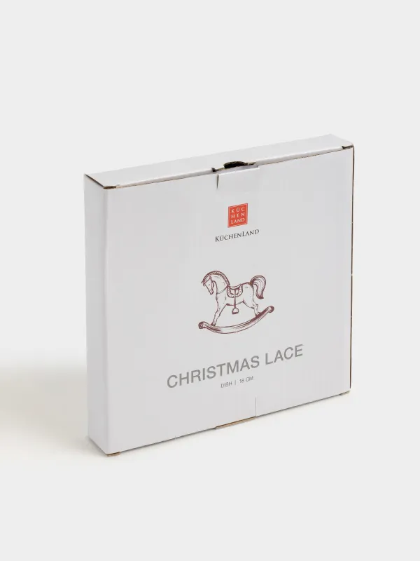 Блюдо, 18 см, фарфор N, бело-бордовое, Звезда, Лошадка-качалка, Christmas lace, image-6