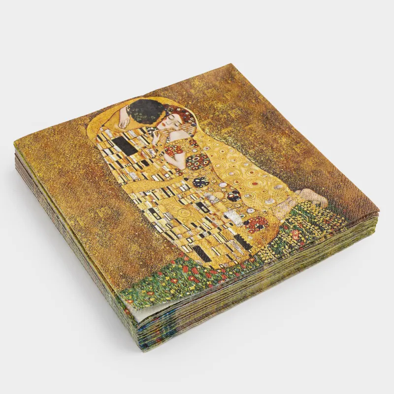 Салфетки бумажные, 33х33 см, 20 шт, квадратные, Климт, Поцелуй, Art поцелуй, image-1
