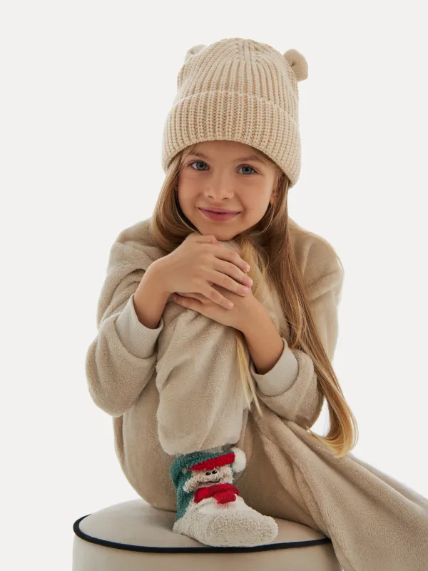 Шапка детская, единый размер, акрил, бежевая, Ушки, Warm kids, image-3