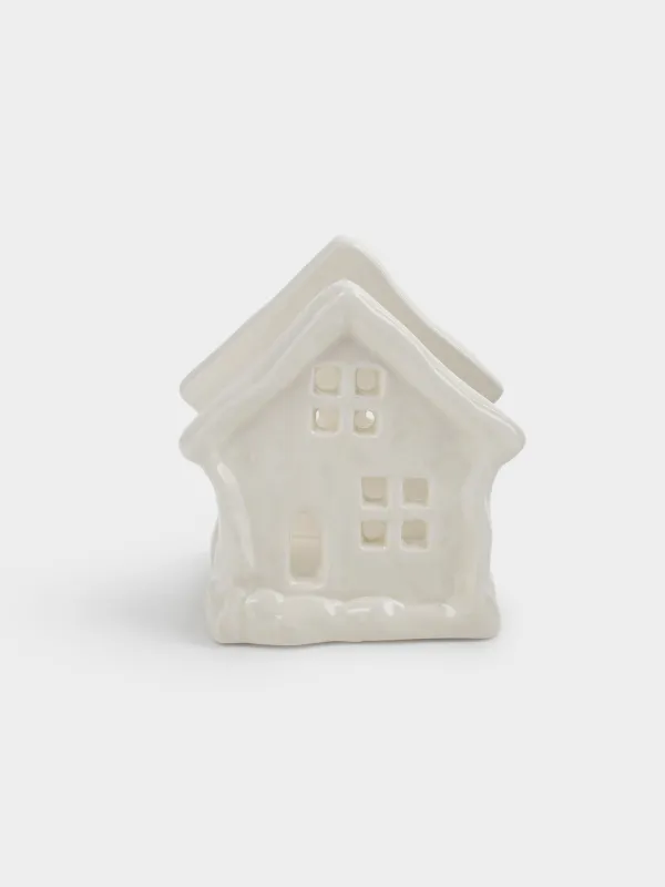 Салфетница, 8 см, керамика, молочная, Дом, Snow sparks, image-0