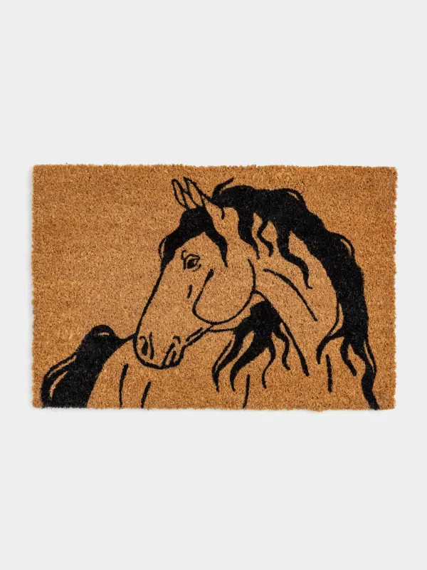 Коврик придверный, 40х60 см, кокос/ПВХ, прямоугольный, коричневый, Конь, Home horse, image-0