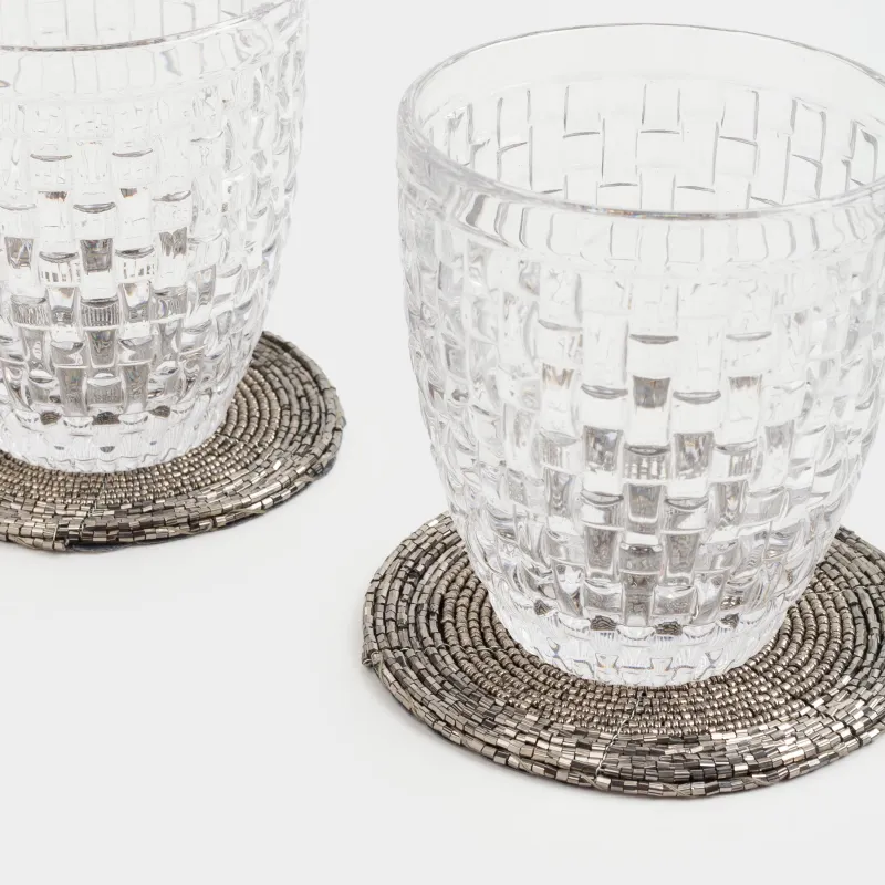 Подставка под кружку, 10 см, 2 шт, бисер, круглая, темно-серая, Shiny beads, image-4