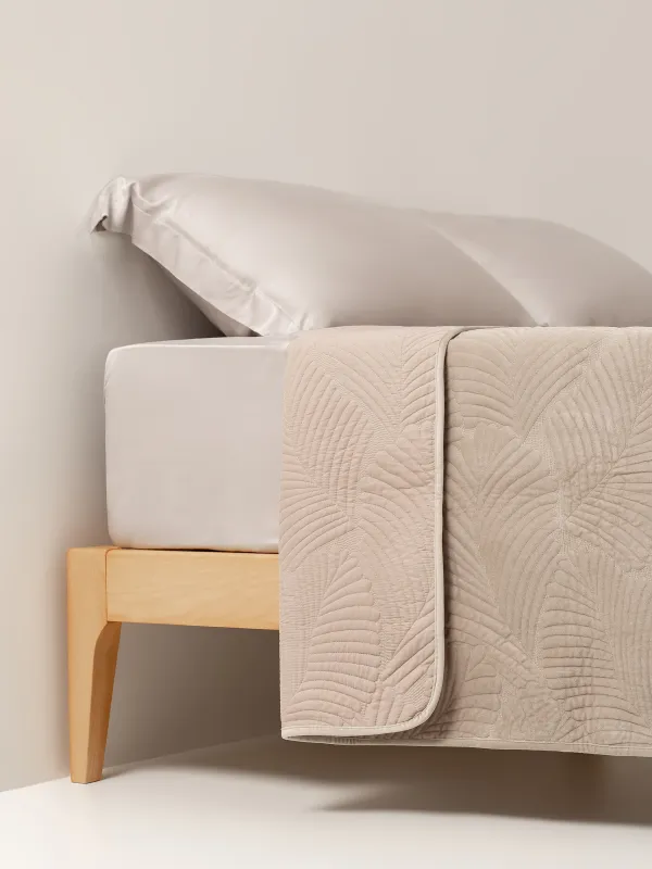 Покрывало, 240х260 см, стеганое, полиэстер, бежево/серое, Пальмовый лист, Stitch velvet, image-2