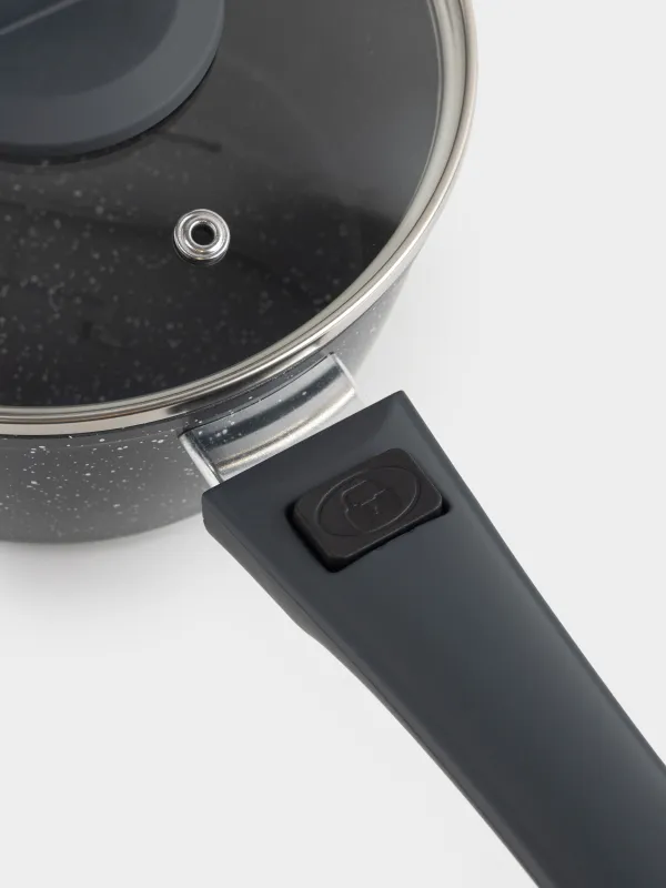 Ковш, 16 см, 1,2 л, с крышкой, съемная ручка, с покрытием, алюминий, черный, Scandia, image-3