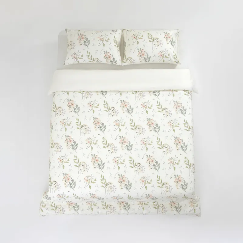 КПБ евро, сатин 205 ТС, желто-белый, Ветви, Satin