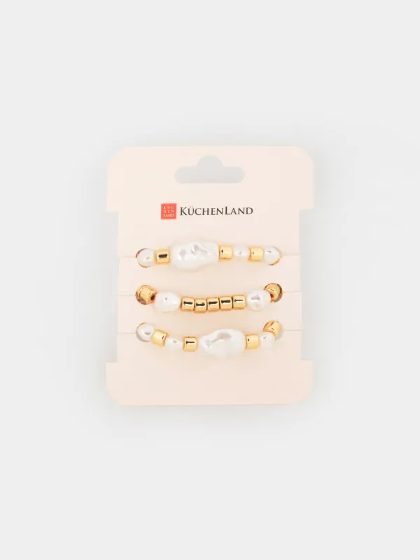 Набор браслетов, 18 см, 3 шт, акрил/пластик, золотистый, Бусины, Pearl, image-4