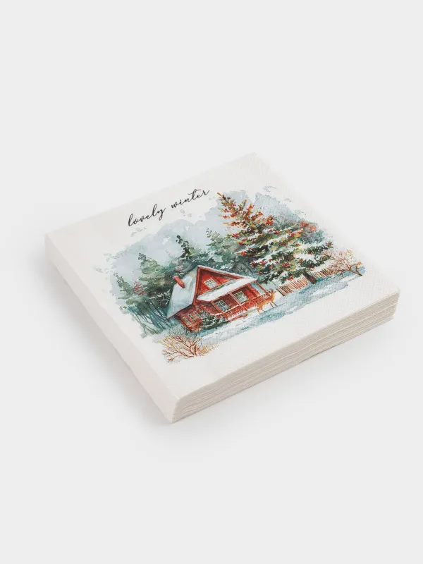 Салфетки бумажные, 33х33 см, 20 шт, Дом и олень, Winter house, image-1
