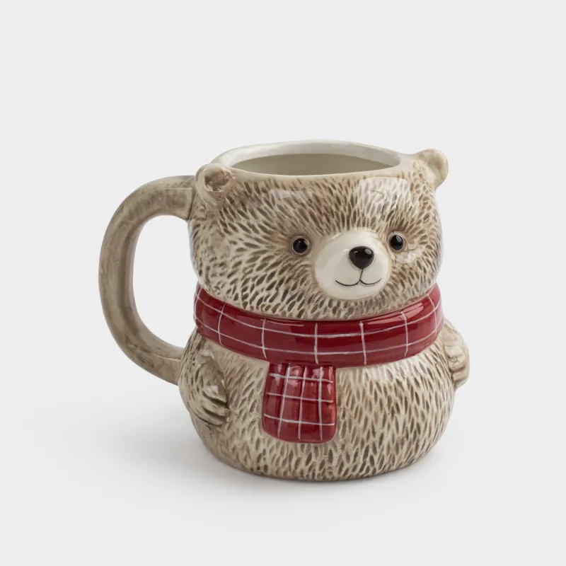 Кружка, 420 мл, керамика D, молочно-коричневая, Медведь в шарфе, Bear