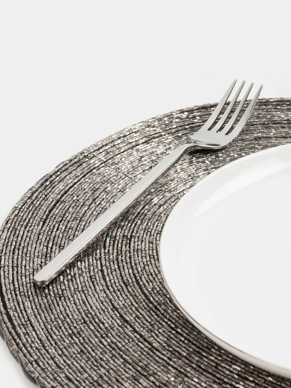 Салфетка под приборы, 31x41 см, бисер, овальная, темно-серая, Shiny beads, image-4