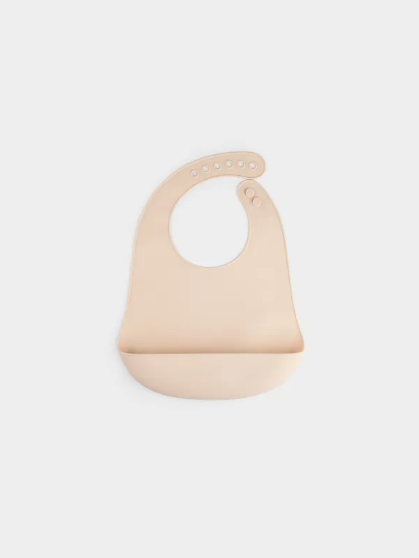 Нагрудник, детский, 31x23 см, с карманом, силикон, бежевый, Kiddy, image-0