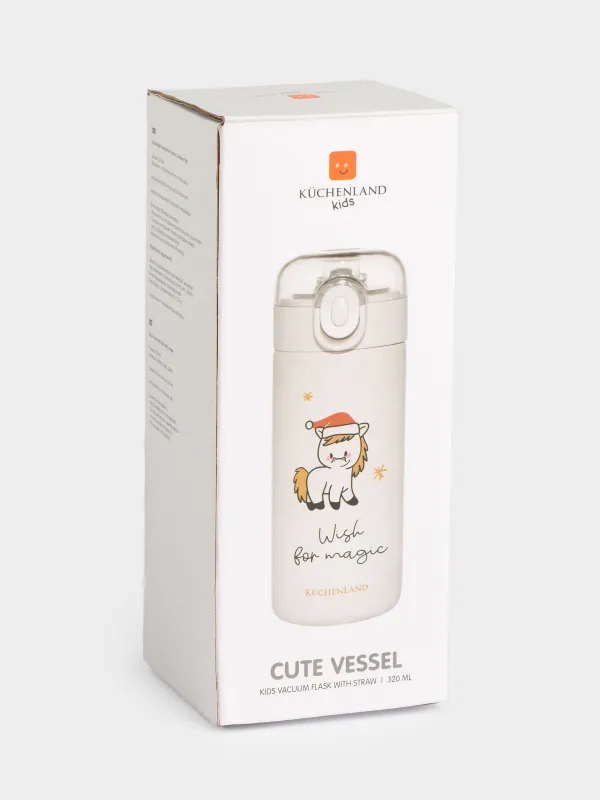 Термос детский, 320 мл, с трубочкой, сталь/пластик, бежевый, Лошадка, Cute vessel, image-7