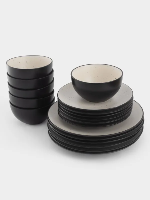 Сервиз обеденный, 6 перс, 18 пр, керамика, черно-белый, в крапинку, Isernia, image-1