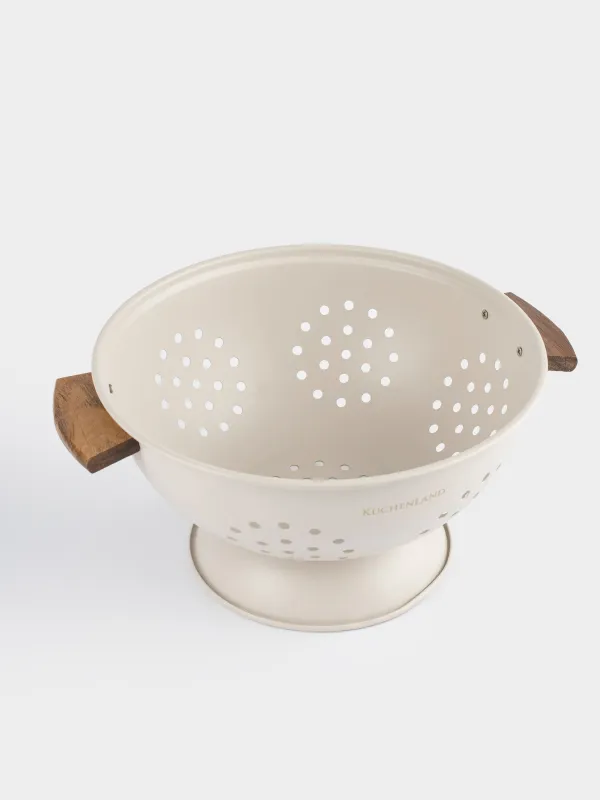 Дуршлаг, 24 см, с ручками, металл/дерево, бежевый, Ritlen, image-2