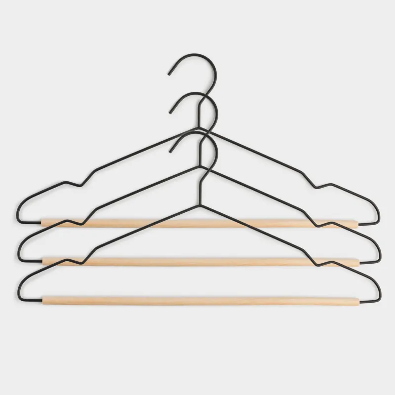 Вешалка-плечики, 42 см, 3 шт, металл/дерево, черная, Attic