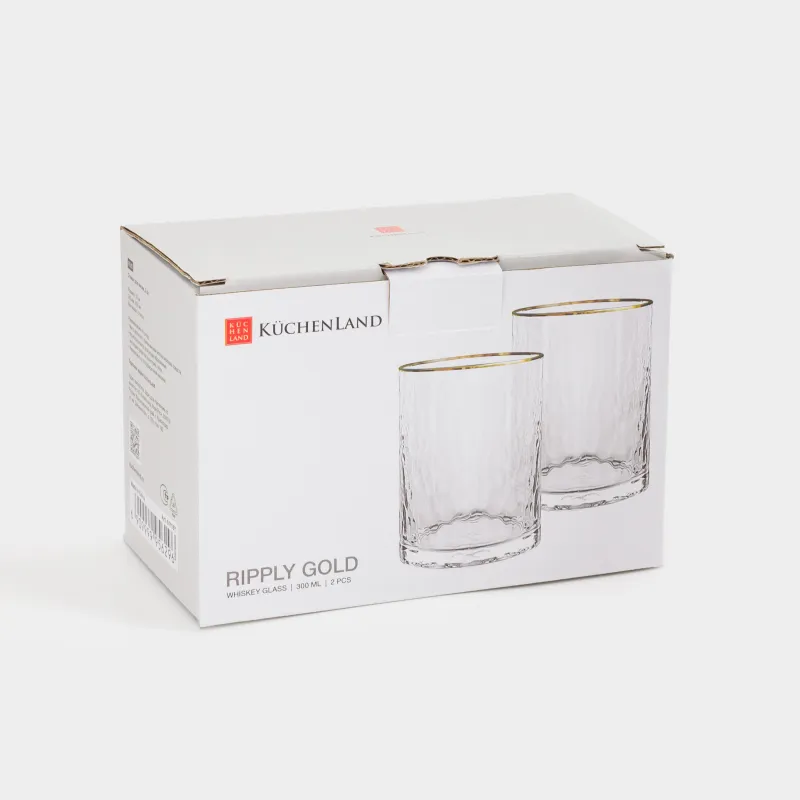 Стакан для виски, 300 мл, 2 шт, с золотистым кантом, Ripply gold, image-4