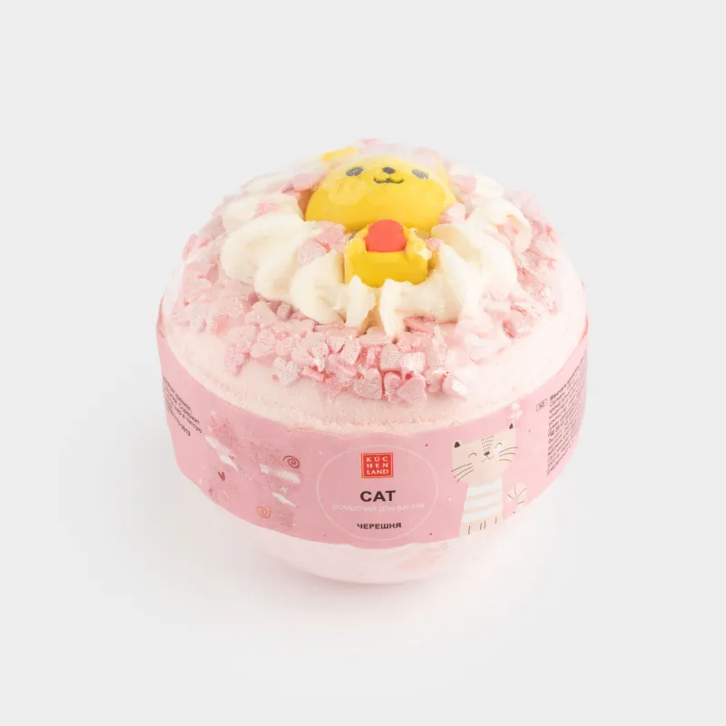 Бомбочка для ванны, 130 гр, с игрушкой, розовая, Черешня, Кот, Cat, image-2