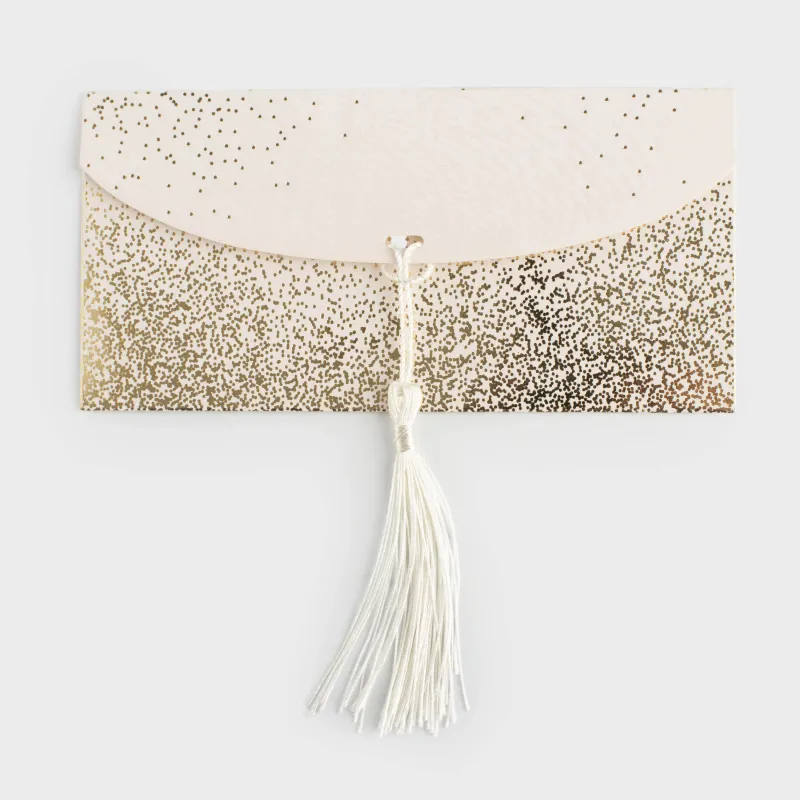 Конверт подарочный, 16х8 см, с кисточкой, бумага, молочный, Золотистые блестки, Sparkle, image-2