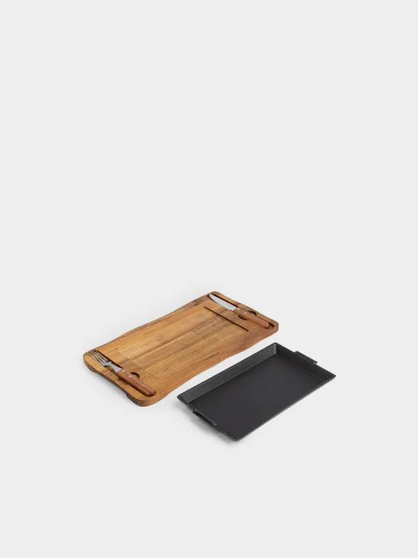 Набор для подачи стейка, 1 перс, 4 пр, чугун/дерево/сталь, Noble tree, image-5