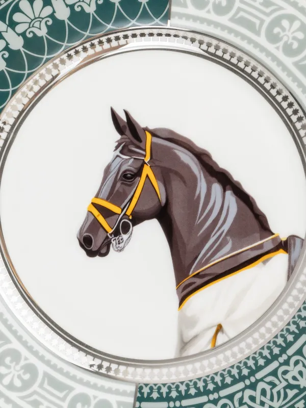 Тарелка закусочная, 21 см, фарфор F, бело-зеленая, с серебристым кантом, Конь, Breton horse, image-2